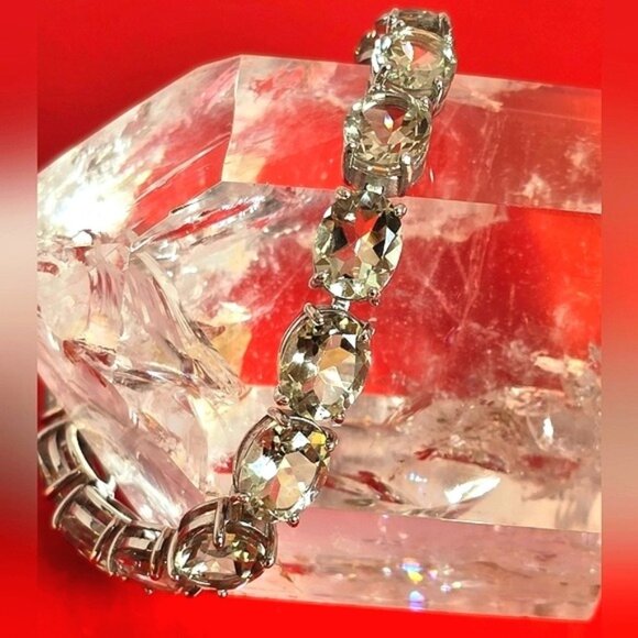 925 Sterling Silver Bracelet 18.5cm with Natural Green Amethyst 10x8mm